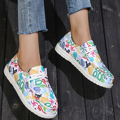 Women's Printed Low Top Sneakers Casual Lace Up Soft Sole Canvas Shoes