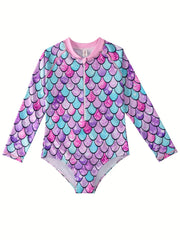 Mermaid Swimsuit Fish Scale Print Long Sleeved Sports Swims