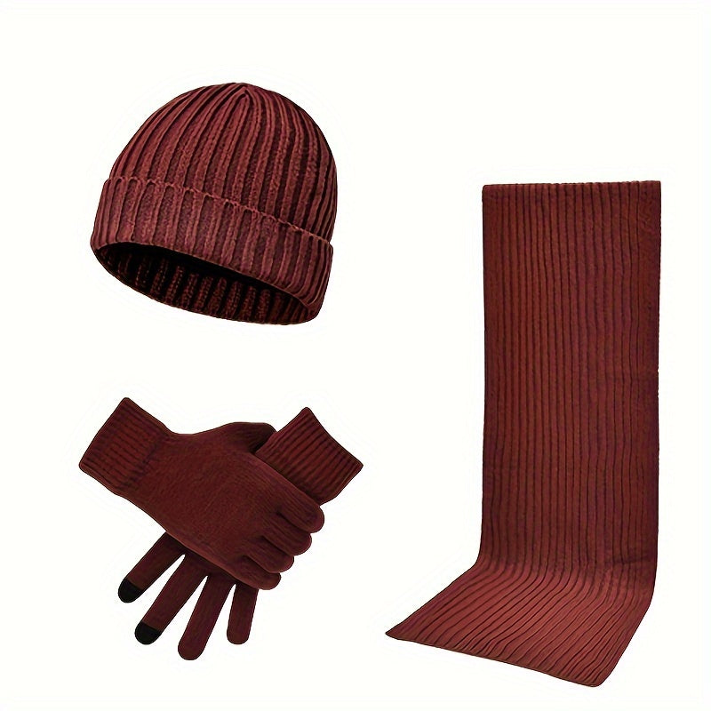 Thick Knit Hat Scarf Gloves Set Men Women