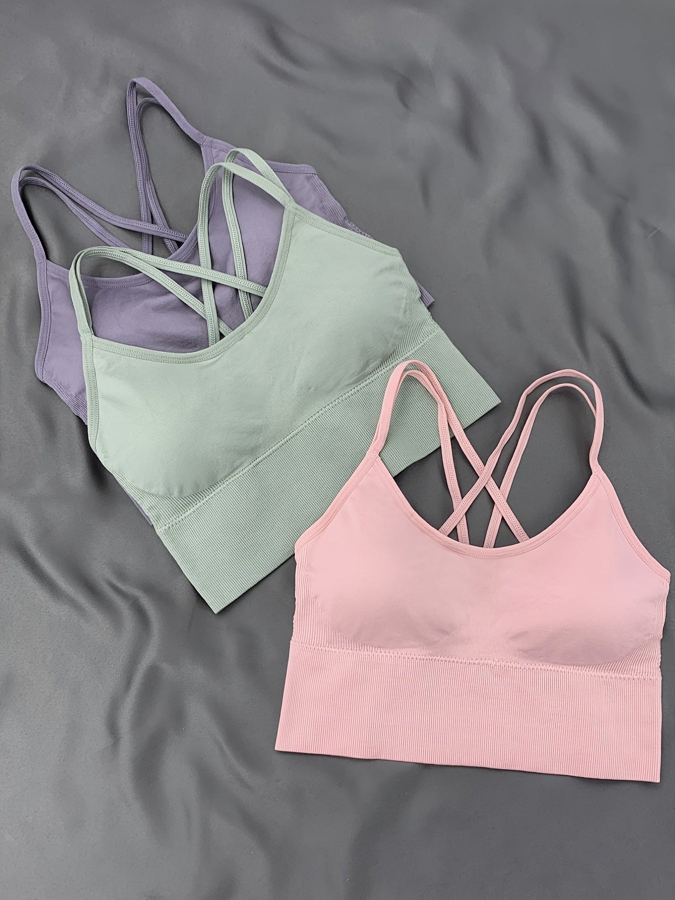 3 Pcs Criss Cross Back Sports Bras Breathable Yoga Tank Top