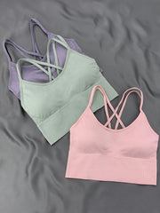3 Pcs Criss Cross Back Sports Bras Breathable Yoga Tank Top