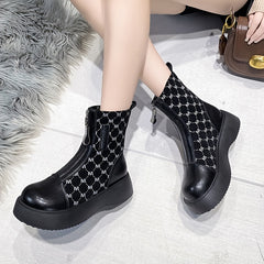 Platform Chelsea Boots Front Zipper Faux Leather Short Boots Women's