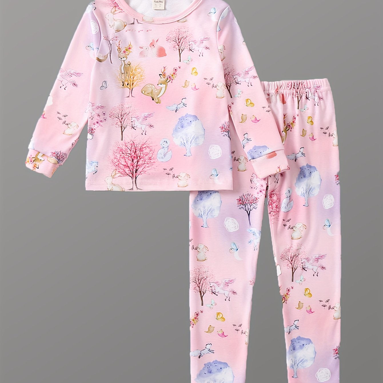 Girl's 2pcs Pajama Set Deer Tree Print Loungewear