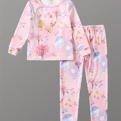 Girl's 2pcs Pajama Set Deer Tree Print Loungewear
