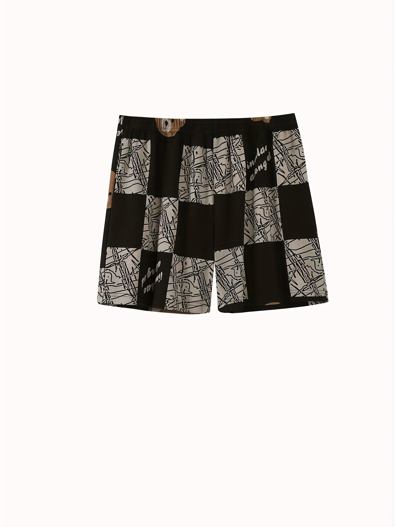 Bear Print Plaid Pajama Set Short Sleeve Top & Shorts
