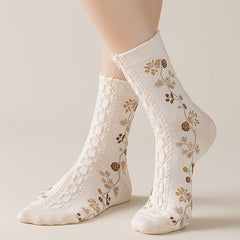 5 Pairs Floral Print Socks Comfy & Ruffle Women's Stockings