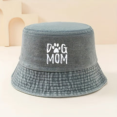 DOG MOM Print Bucket Hat Washed Distressed Sunscreen Cap