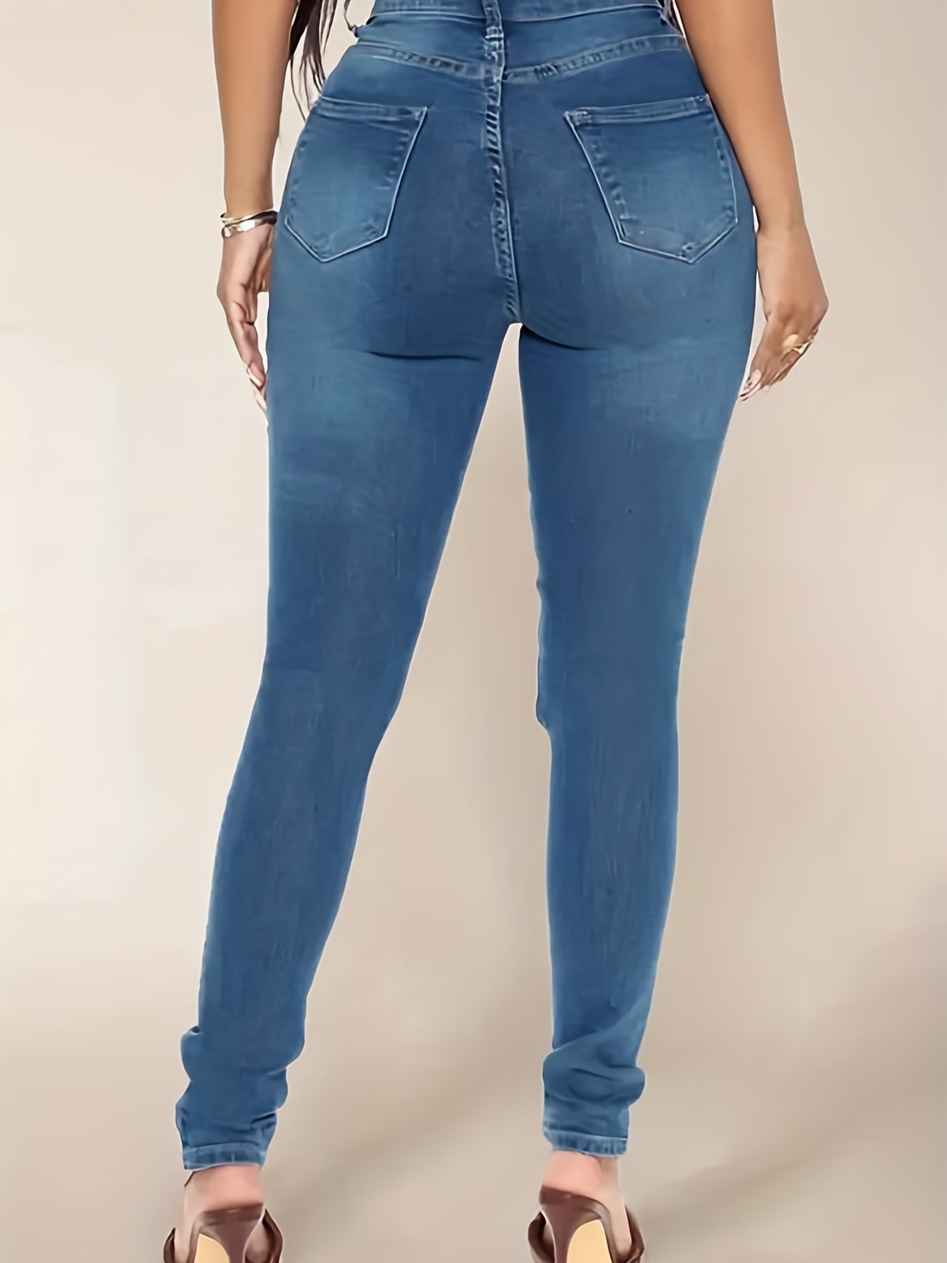 High Waist Ripped Holes Skinny Jeans Slim Fit High Stretch Casual Denim Pants
