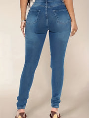 High Waist Ripped Holes Skinny Jeans Slim Fit High Stretch Casual Denim Pants