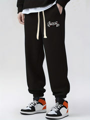 Blackletter Print Drawstring Sweatpants Loose Fit Pants Men's Joggers
