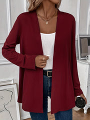 Solid Knit Cardigan Long Sleeve Open Front Casual Cardigan