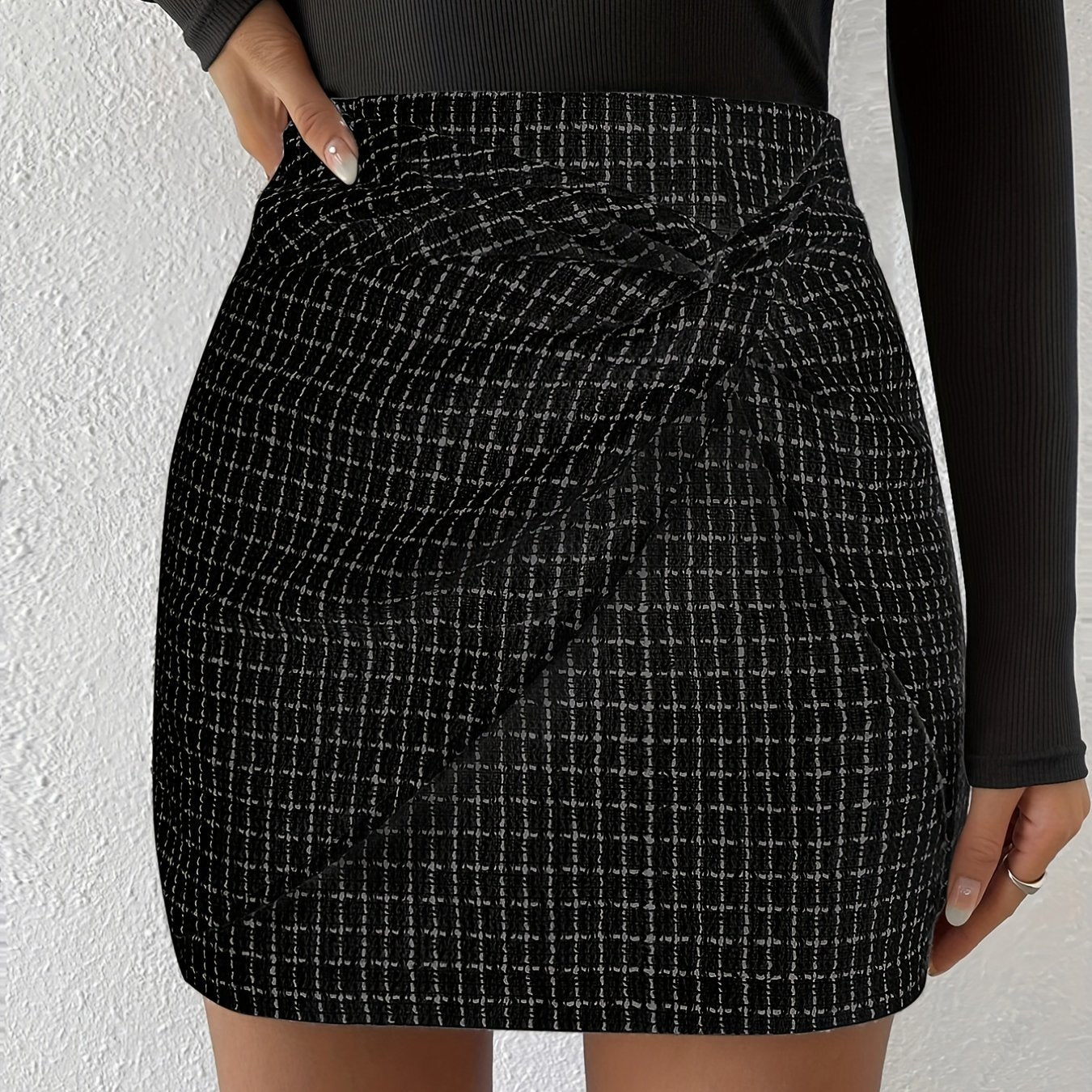 Plaid Twist Front Mini Skirt Women's Casual Wear