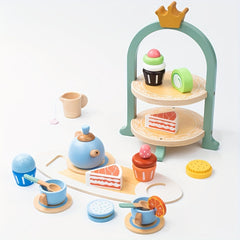 Wooden Ice Cream & Dessert Stand Toy Set for Girls' Kitchen, Tea Time Play Set