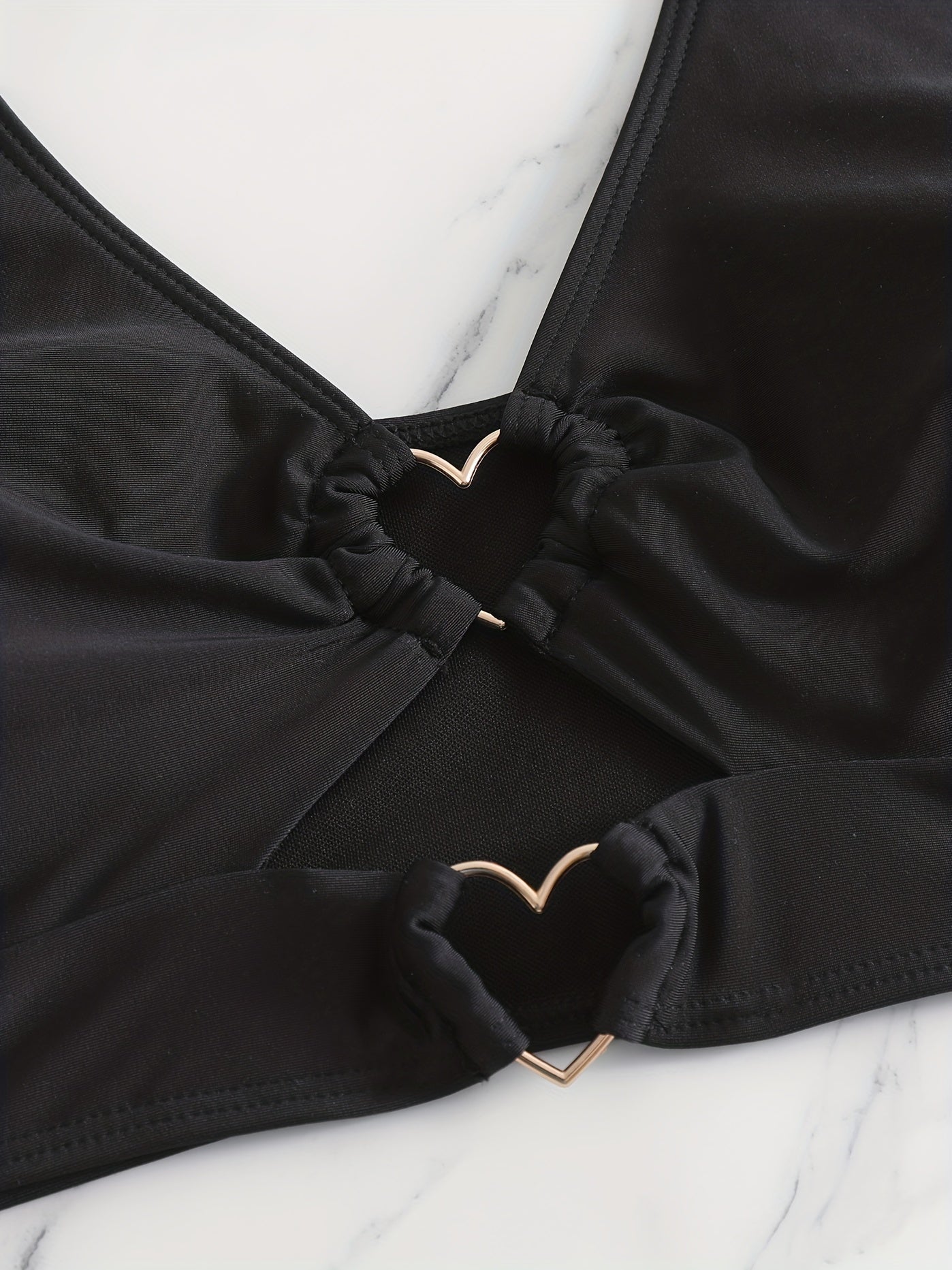 V Neck Heart Ring Bikini Top