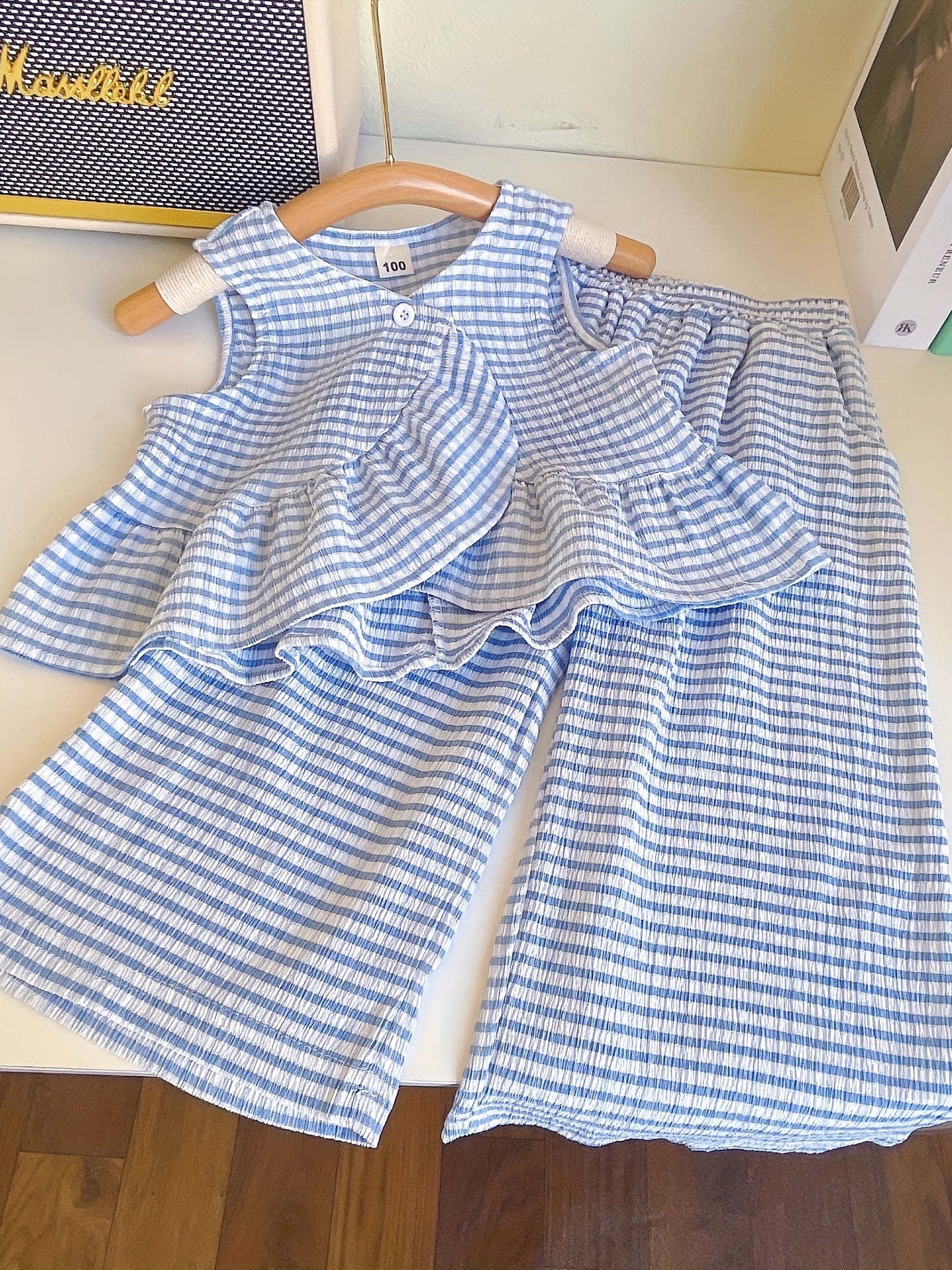 Girls Plaid Sleeveless Top & Pants Set for Summer Party