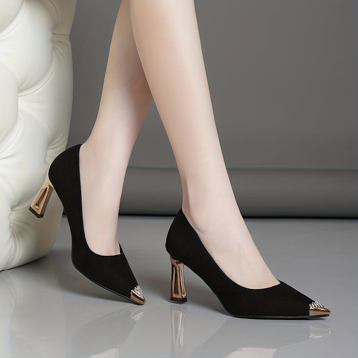 Rhinestone Pyramid Heels Pointed Toe Pumps Stylish Dress & Party Shoes