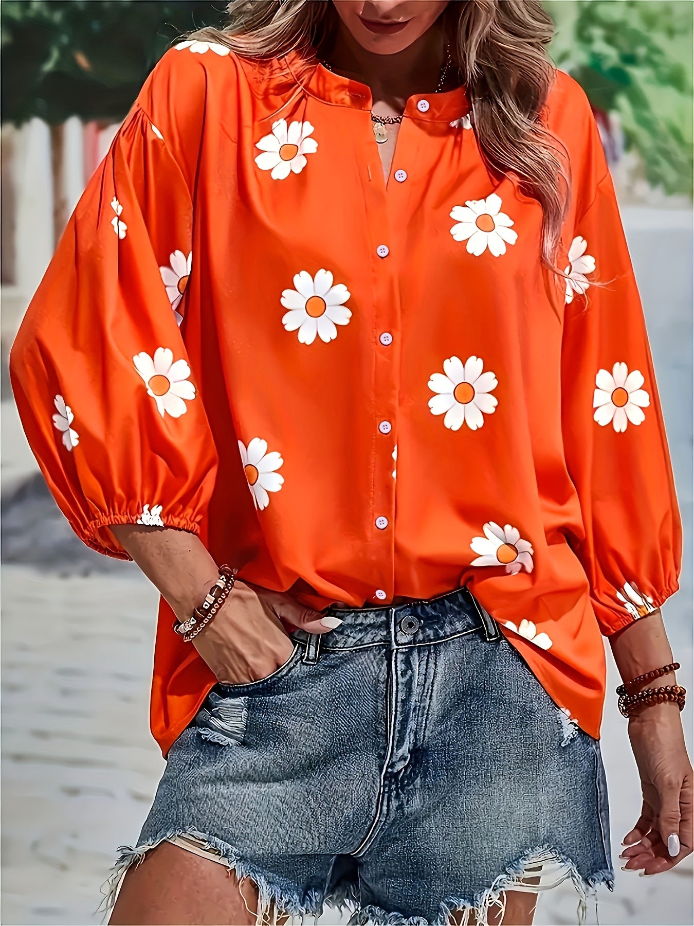 Floral Bubble Sleeve Blouse