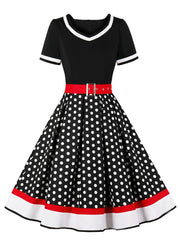 Polka Dot Belted Retro Dress