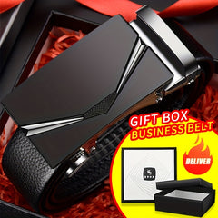 Men's PU Leather Belt with Automatic Buckle Formal Dress Father's Gift