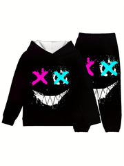 Boy's Paint Splashed Face Hoodie & Pants Set for Fall Winter