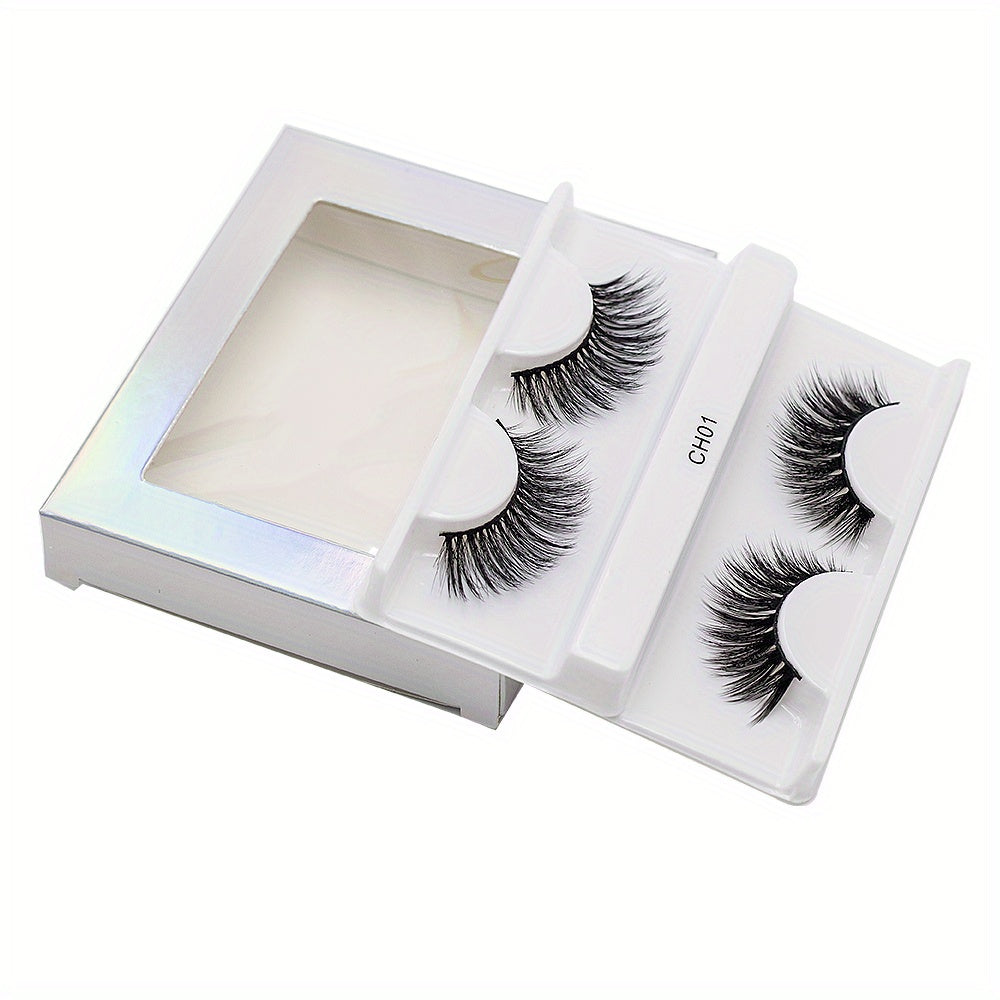 2 Pairs 8D Thick False Eyelashes Cross Faux Mink Hair Curling Natural Lashes
