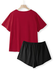 Casual Pajamas Set Women's Plus Soft Letter Print T shirt & Shorts Lou
