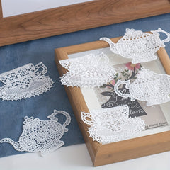 2pcs Lace Cup Teapot Embroidered Patches DIY Cloth Patches Hollow Water Soluble