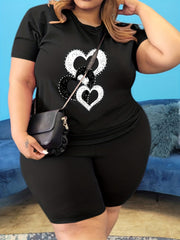 Heart Print Top & Shorts Set