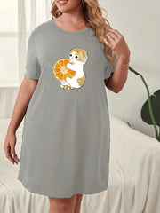 Cat & Orange Print Short Sleeve Nightdress