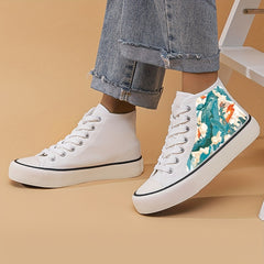 Wave Print Chunky Canvas Sneakers High Top Classic Shoes
