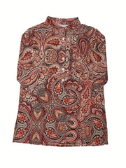Paisley Print Button Front Shirt Vintage Long Sleeve Shirt