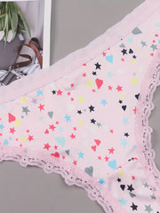 3 Pack Plus Size Panties Set Women's Plus Star & Heart & Kiss Print