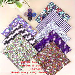 8pcs Floral Cotton Fabric Precut Bundles With Threads for DIY Sewing