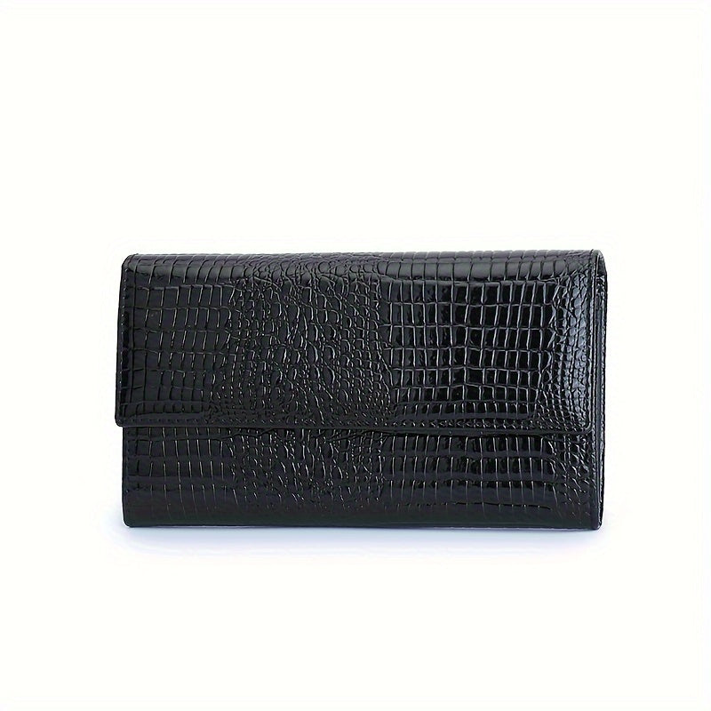 Crocodile Pattern Bifold Wallet for Women | Magnetic Closure | Large Capacity