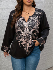 Paisley Print Long Sleeve Notched Neck Tunic