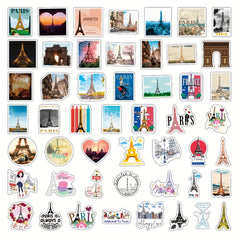50pcs Paris Stickers Waterproof for Water Bottle Laptop Guitar Laggage Phone