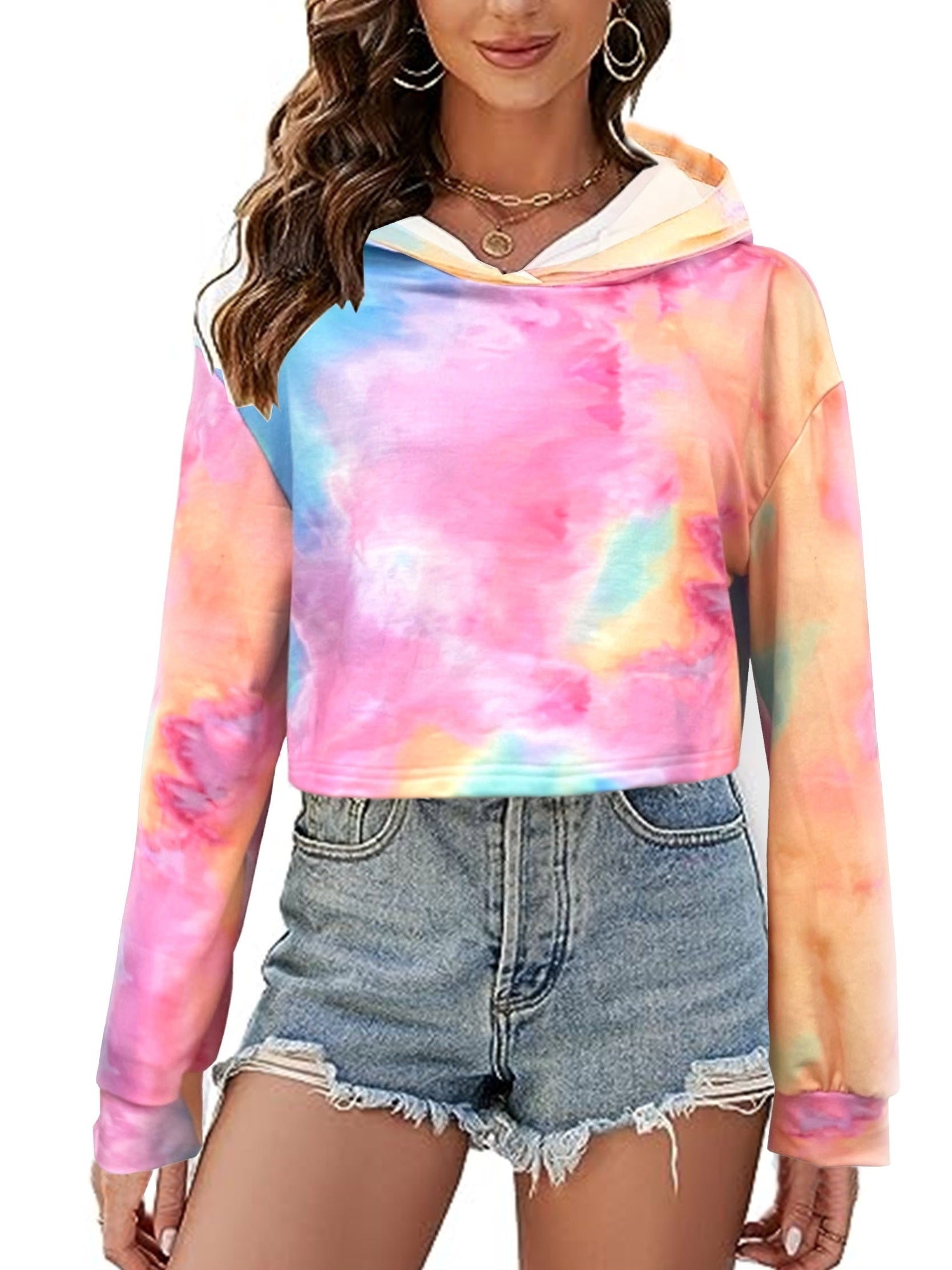 Tie Dye Crop Hoodie Long Sleeve Sweatshirt