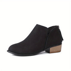 Women's Low Heel Ankle Boots V Cut Zipper Stacked Heel Short Boots