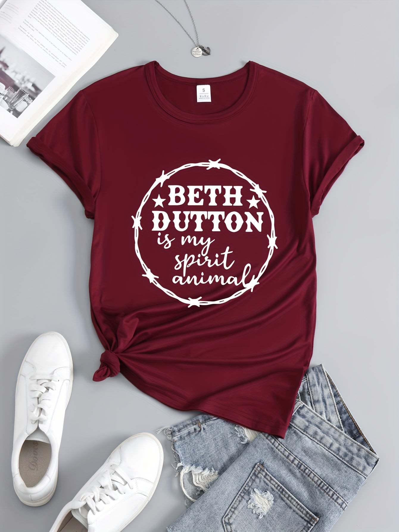 Printed Round Neck T shirt Short Sleeves Activewear