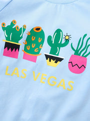 Girls Cactus Print Crew Neck Sweatshirts For Sports Casual Outfit