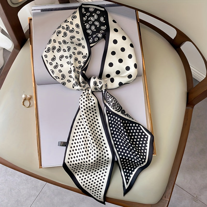 Polka Dot Paisley Print Neckerchief Silk Scarf Double Layer Hair Ribbon