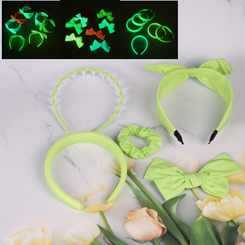 5-Piece Luminous Green Headband Hairclip Set for Girls