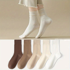 5 Pairs Solid Socks Comfy & Breathable Women's Stockings