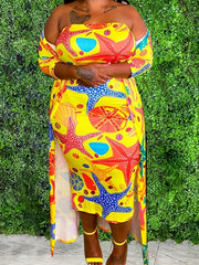 Graphic Print Tube Dress & Cardigan Set