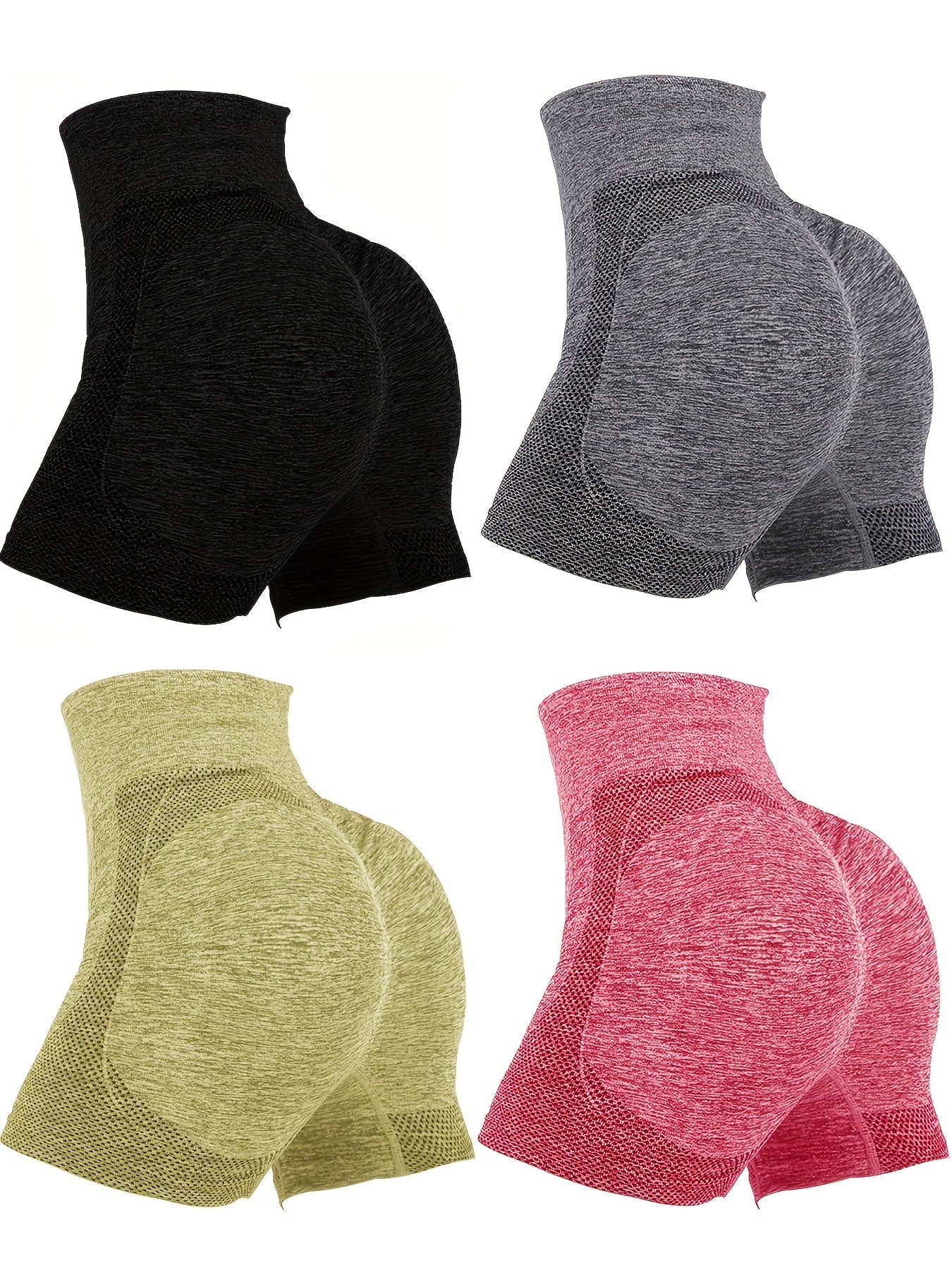 4-Pack High Waist Butt Lifting Workout Shorts for Women