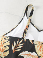 Tropical Print V Neck Ruffle Tankini Set