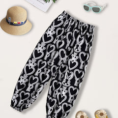 Girls Letter & Heart Graphic Sweatpants Elastic Waist Casual Sport Jogger Pants