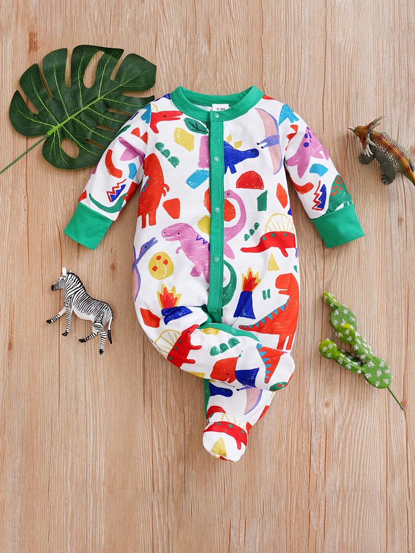 Dinosaur Baby Footed Bodysuit Long Sleeve Unisex Newborn Creeper
