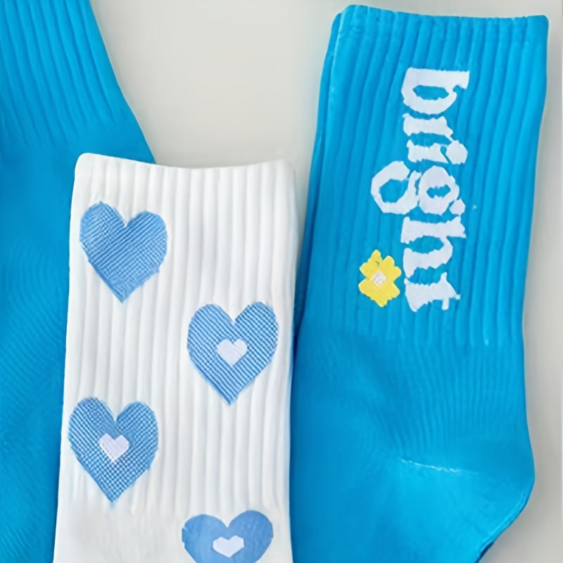 Heart & Letter Print Sports Socks, Women's Stockings