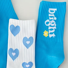 Heart & Letter Print Sports Socks, Women's Stockings